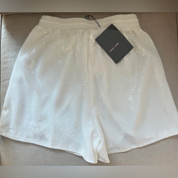 NWT: Missguided Peace + Love White Sequin Shirt + Short Set - Picture 7 of 10